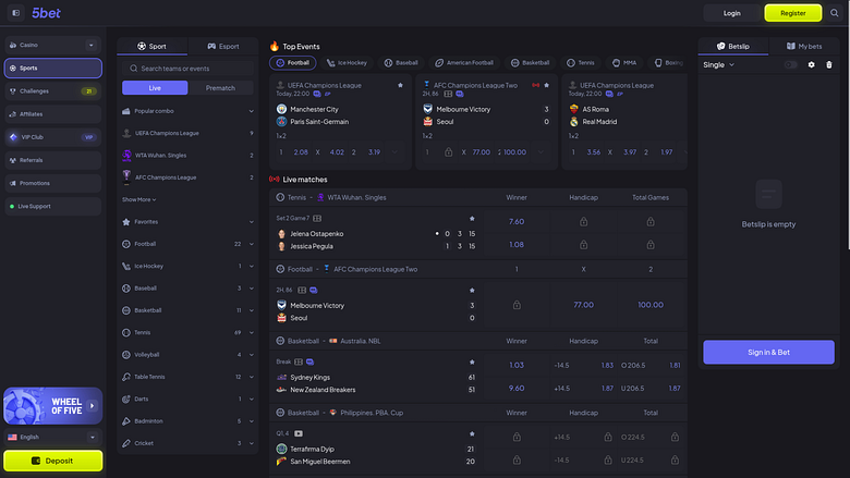 5bet Casino Desktop-Sportwetten