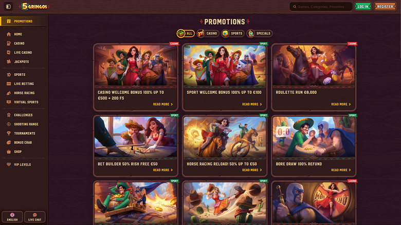 Promociones de escritorio de 5Gringos Casino