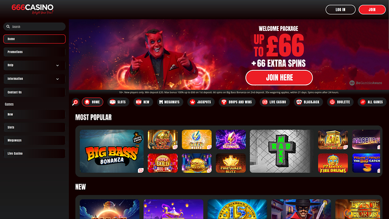 Homepage desktop di 666 Casino