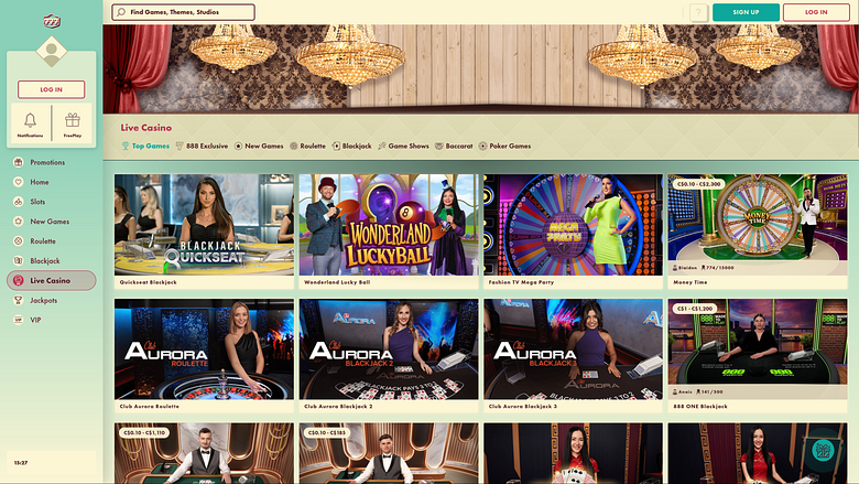 777 Casino Desktop с живыми дилерами
