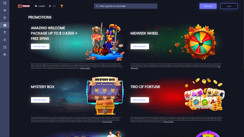 Promozioni desktop di 777Tigers Casino