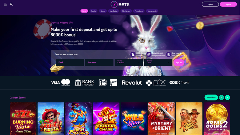 Página de inicio de escritorio de 7Bets Casino