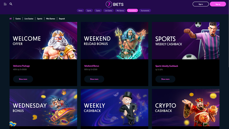 Promociones de escritorio de 7Bets Casino
