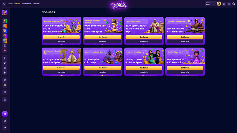 Promotions pour ordinateur de bureau du casino 7Oasis