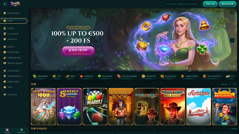 Page d'accueil de bureau de 7Signs Casino