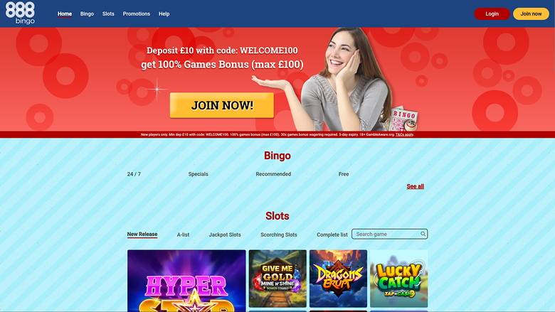 Homepage desktop di 888 Bingo Casino
