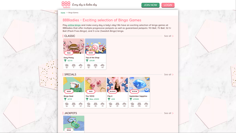 Bingo sur bureau de 888 Ladies Casino