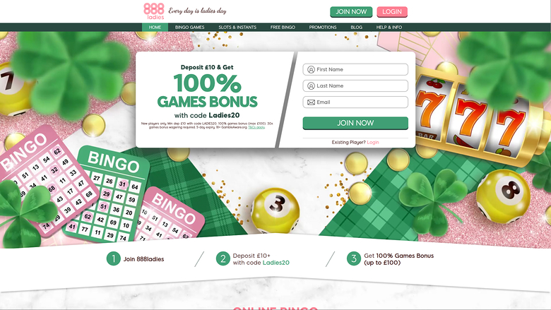 Page d'accueil de bureau de 888 Ladies Casino