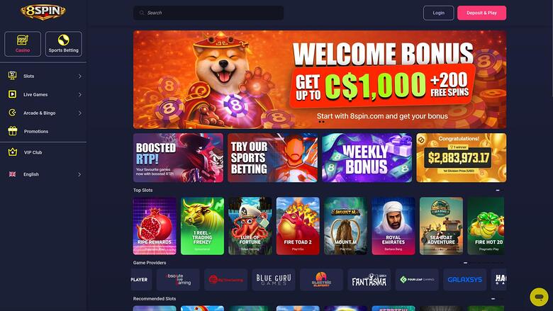 8Spin Casino homepage