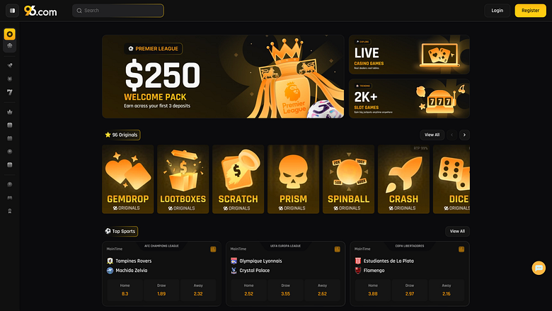 96 Casino Desktop Homepage
