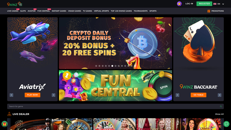 Page d'accueil de bureau de 9Winz Casino