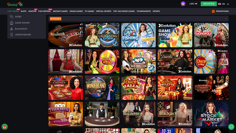 Croupier en direct sur bureau de 9Winz Casino