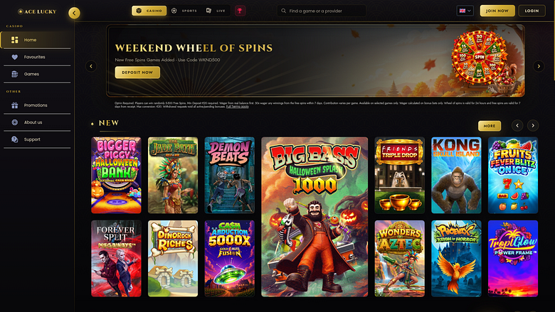 Page d'accueil du casino Ace Lucky (version ordinateur)
