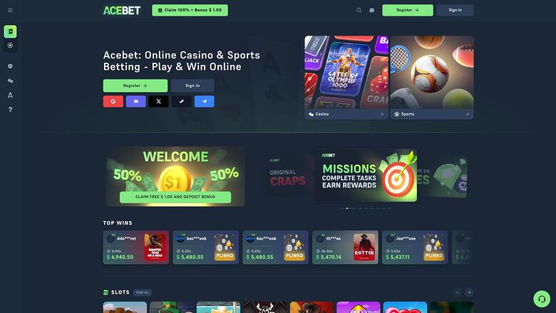 Acebet Casino homepage