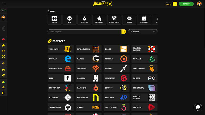 Développeurs de jeux de casino Admiral X - Version bureau