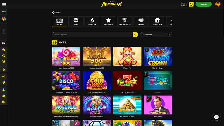 Jeux de casino Admiral X sur ordinateur