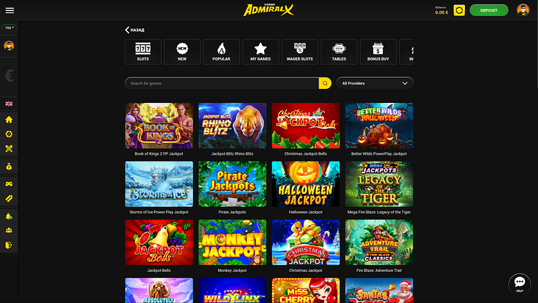 Jackpot du casino Admiral X sur ordinateur