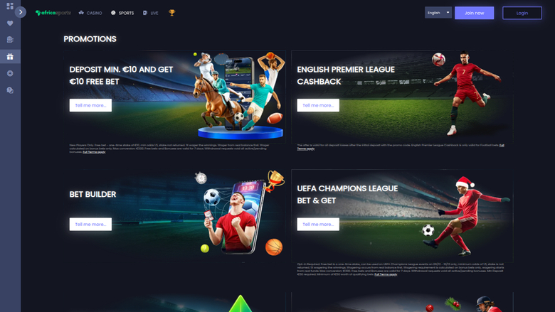Promotions du casino AfricaSports sur ordinateur