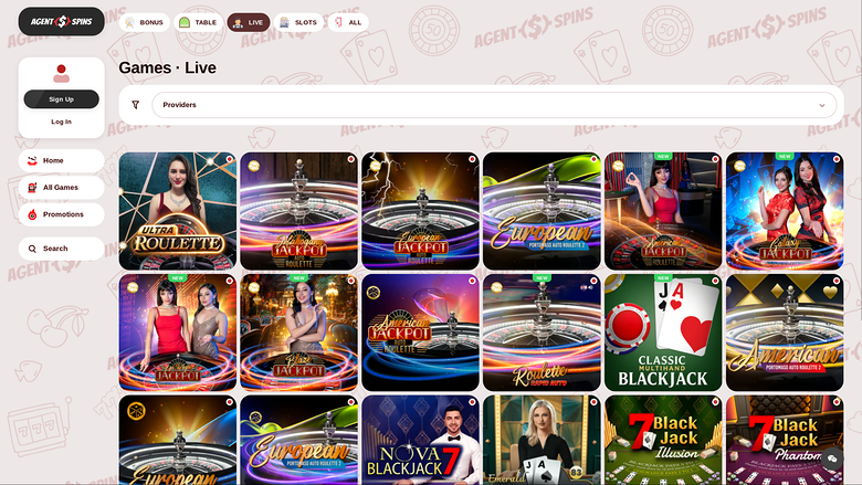 Croupier en direct sur bureau de Agent Spins Casino