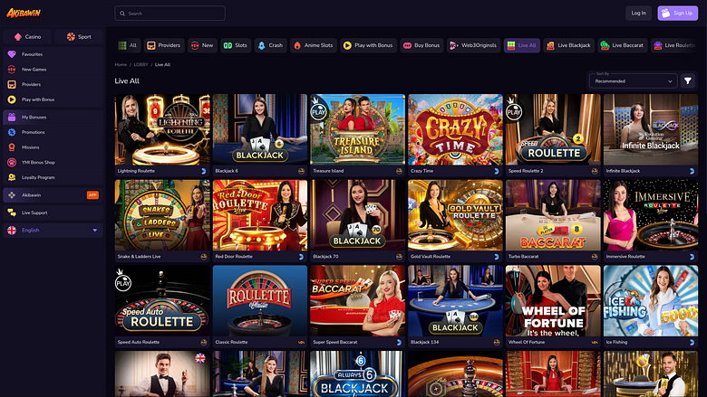 Casino Akibawin con crupier en vivo para escritorio
