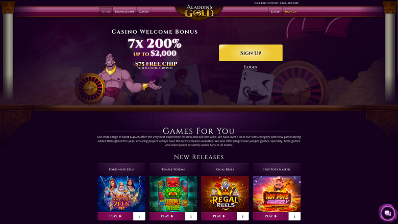 Page d'accueil de bureau de Aladdins Gold Casino