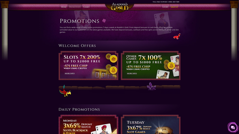 Promotions de bureau de Aladdins Gold Casino