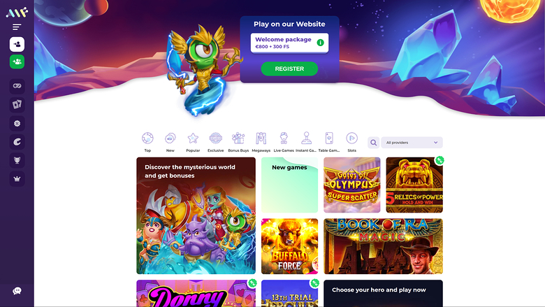 Page d'accueil de bureau d'Alf Casino