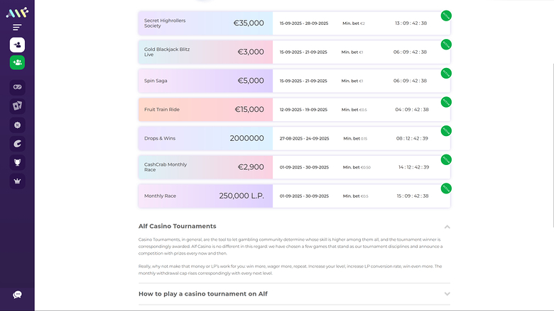 Tournois sur bureau d'Alf Casino