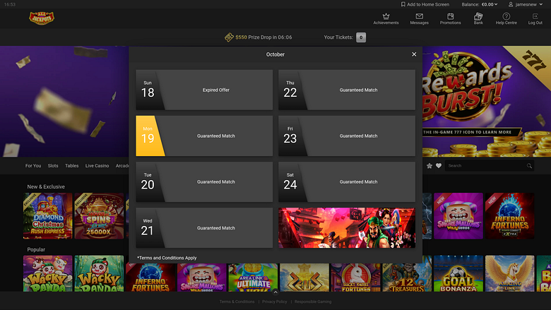 Toutes les promotions du casino Jackpots sur ordinateur