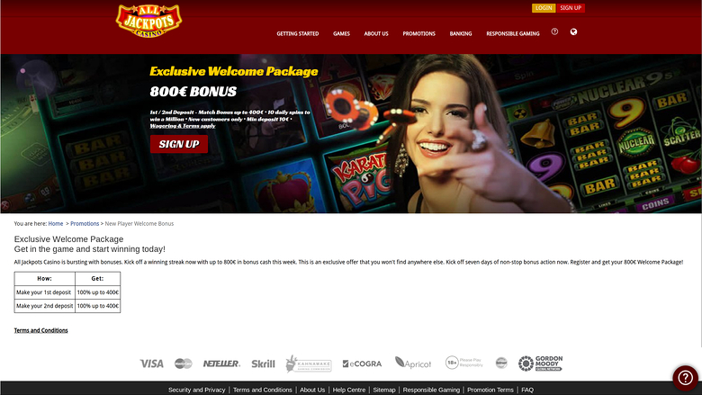 Promotions de bureau de All Jackpots Casino