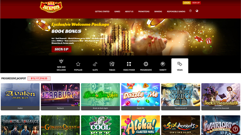 Jeux de Vegas sur bureau de All Jackpots Casino
