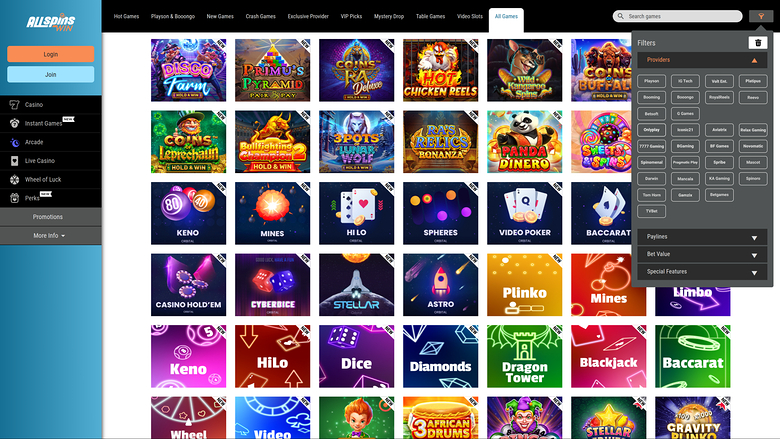 Développeurs de jeux de bureau de All Spins Win Casino