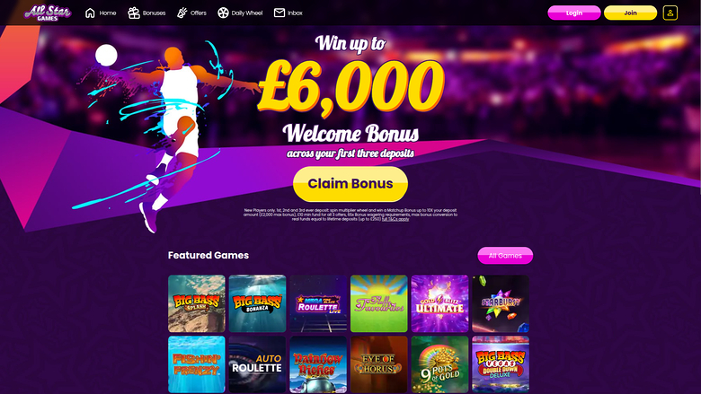 All Star Games Casino Desktop Homepage