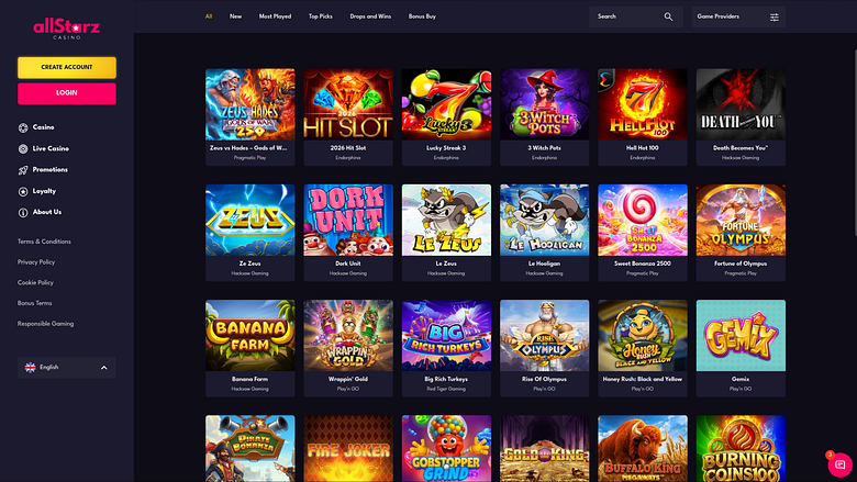 AllStarz Casino Desktop Games