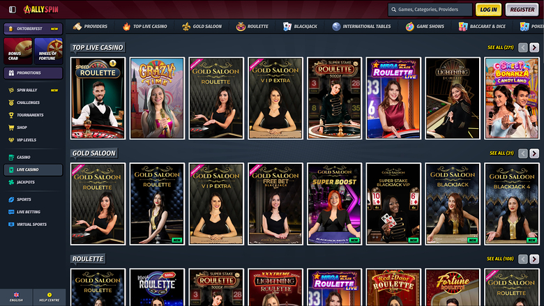 Croupier en direct de bureau AllySpin Casino