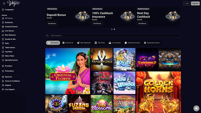 Page d'accueil de Always Vegas Casino sur ordinateur