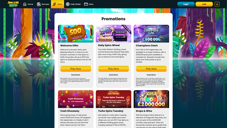 Promotions de bureau de Amazon Slots Casino