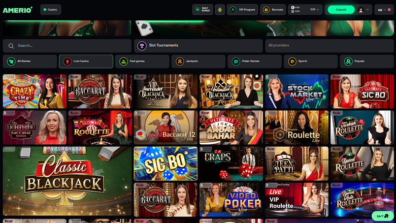 Croupier en direct sur ordinateur de Amerio.bet Casino