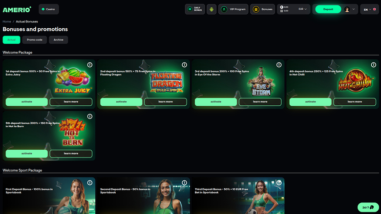 Promotions sur ordinateur de Amerio.bet Casino