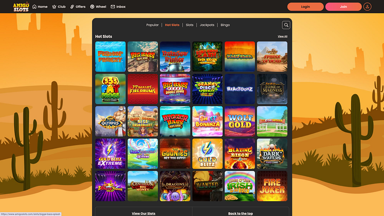 Amigo Slots Casino sur ordinateur : machines à sous populaires