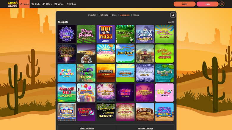 Jackpot du casino Amigo Slots sur ordinateur