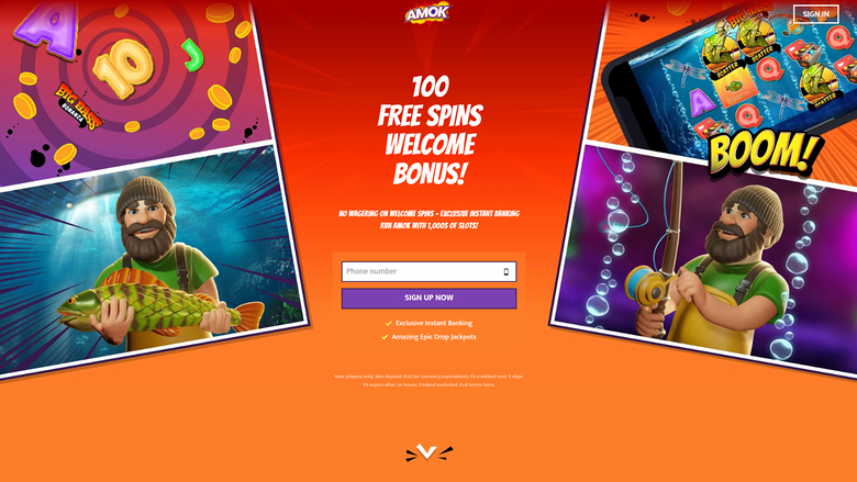 Page d'accueil de Amok Casino sur ordinateur