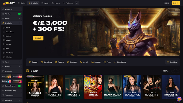 Amonbet Casino Desktop Live Dealer