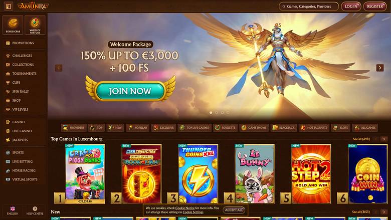 AmunRa Casino Desktop Homepage Image
