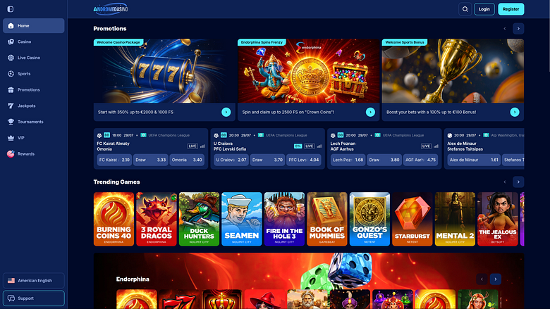 Página de inicio de escritorio del casino Andromedasino