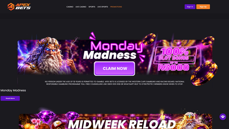 Promotions pour ordinateur de bureau du casino ApexBets