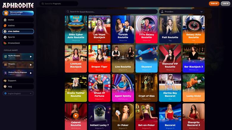 Live page screenshot of Aphrodite Casino