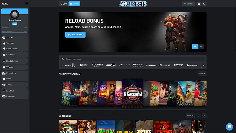 Page d'accueil du casino Arcticbets (version ordinateur)