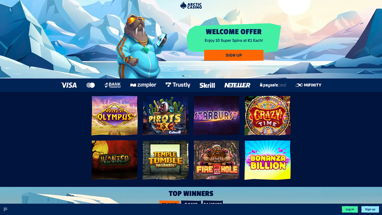Домашняя страница Arctic Casino на компьютере