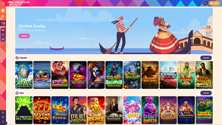 Página inicial do Arlequin Casino para computador